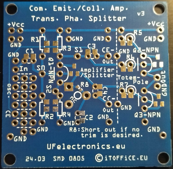 Common Emitter/Collector Amplifier Board v3
