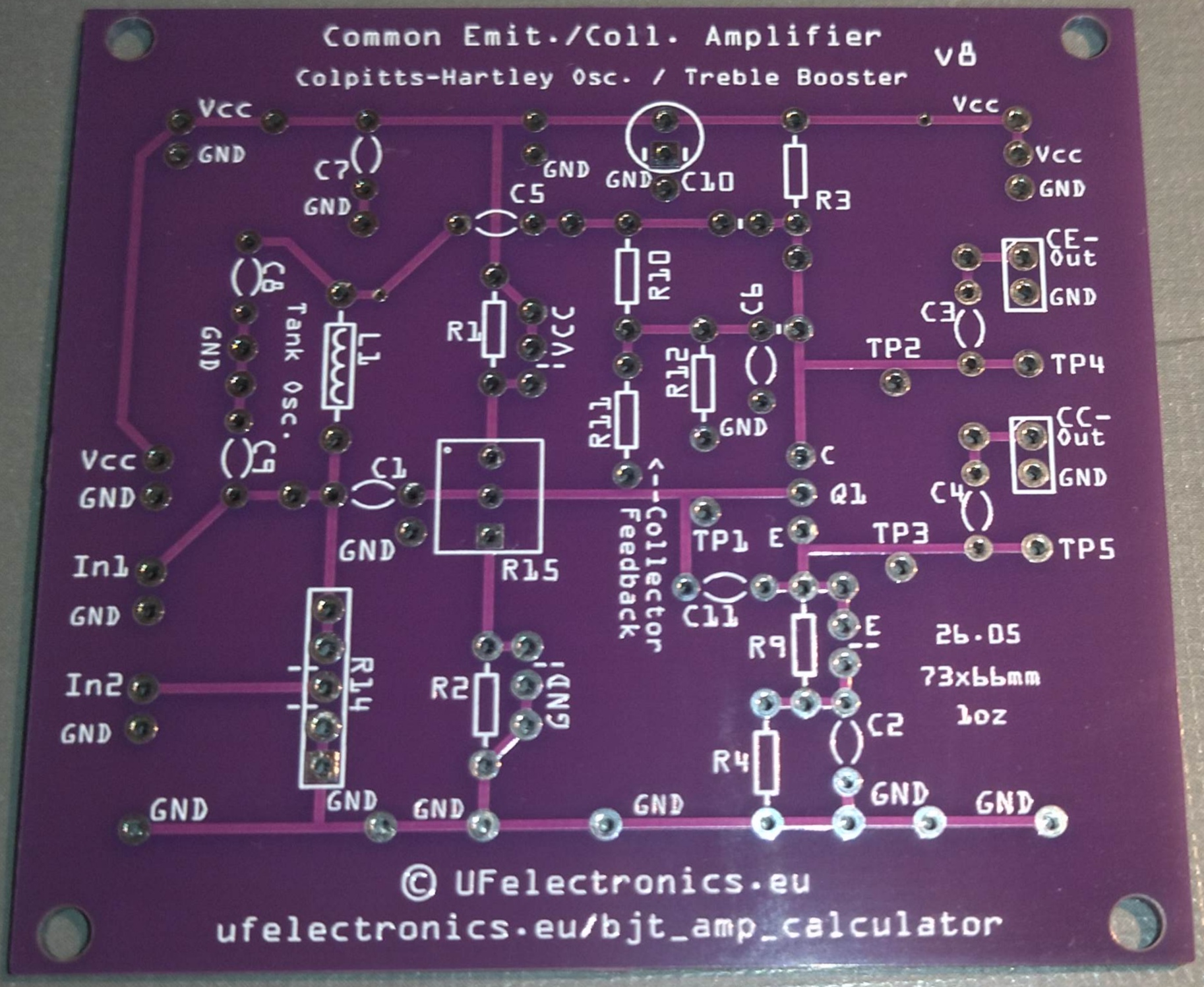 Common Emitter/Collector Amplifier Board v8