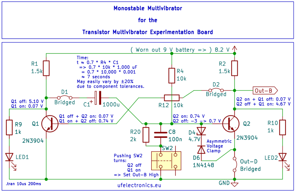 BJT Monostable Multivibrator – Schematic and Build